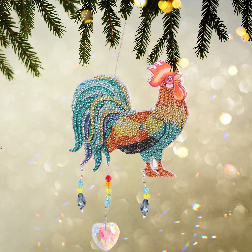 

Crystal Diamond Painting Kits Prisms Hanging Peafowl Rooster Fish Rainbow Lighting Accessories for Window Curtains Pendant Decor