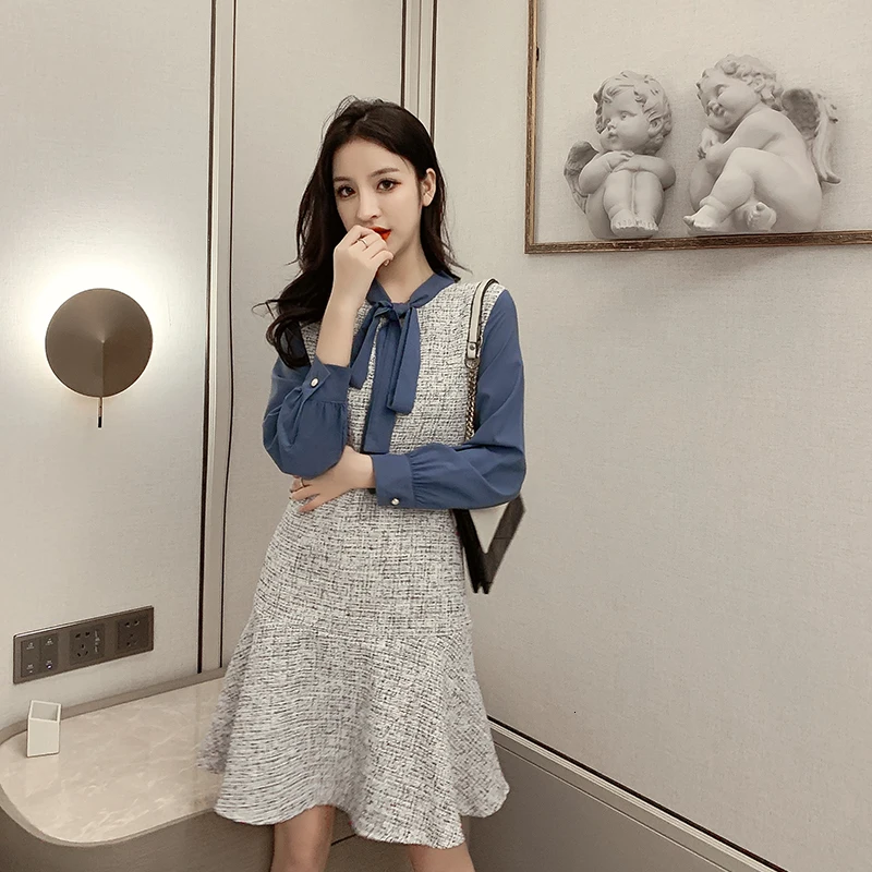 Женское короткое платье с длинным рукавом винтажное Элегантное повседневное