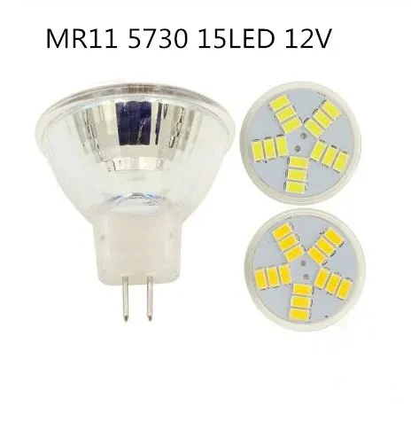 Новое поступление MR11 110V 220V COB Светодиодный точечный светильник стеклянный корпус GU4 лампа светильник AC/DC 12V MR11 5W светодиодная лампа, теплый белый свет/белый - Испускаемый цвет: MR11 5730 15LED 12V