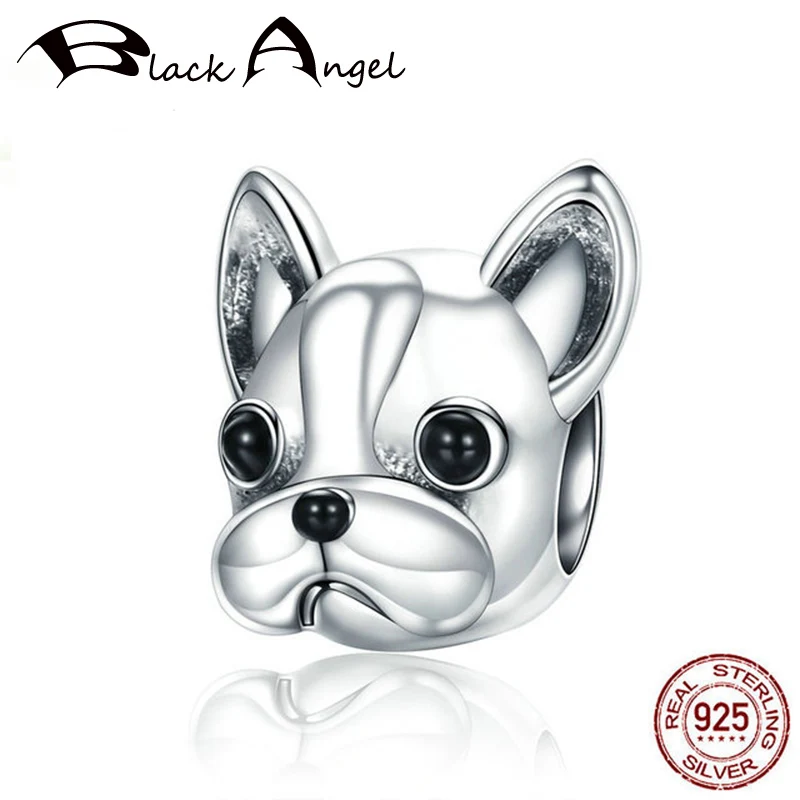 

BLACK ANGEL Original 925 Sterling Silver Cute Bulldog CZ Charm Beads Animal Dog Fit Fashion DIY Bracelet Fine Jewelry Gift
