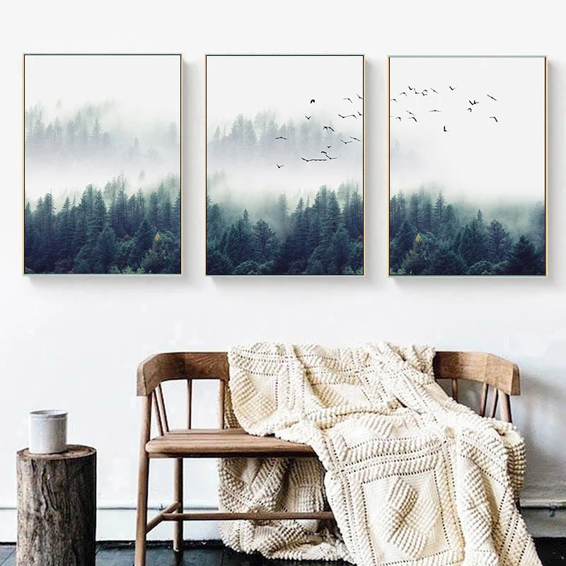 Лес искусство пейзажа холст плакат Nordic настенная живопись печати природа