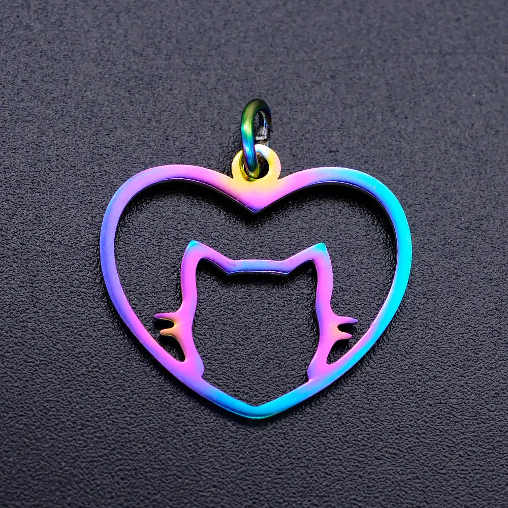 

30pcs/lot 100% Stainless Steel Rainbow Color Cute Cat Animal DIY Charms Pendants for Jewelry Making Fast Shipping