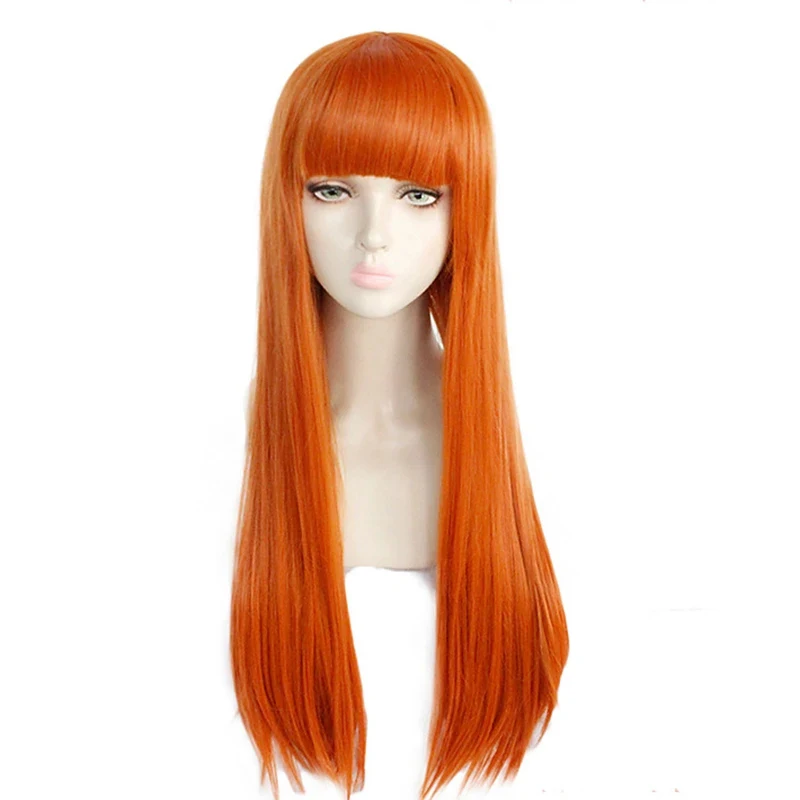 HAIRJOY Long Straight Synthetic Hair  Orange Color Women Cosplay Wigs Neat Bang
