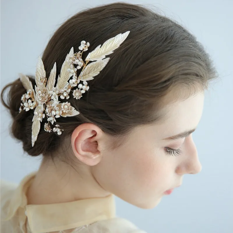 Свадебный зажим для волос ювелирный светильник Золотой лист свадебный головной