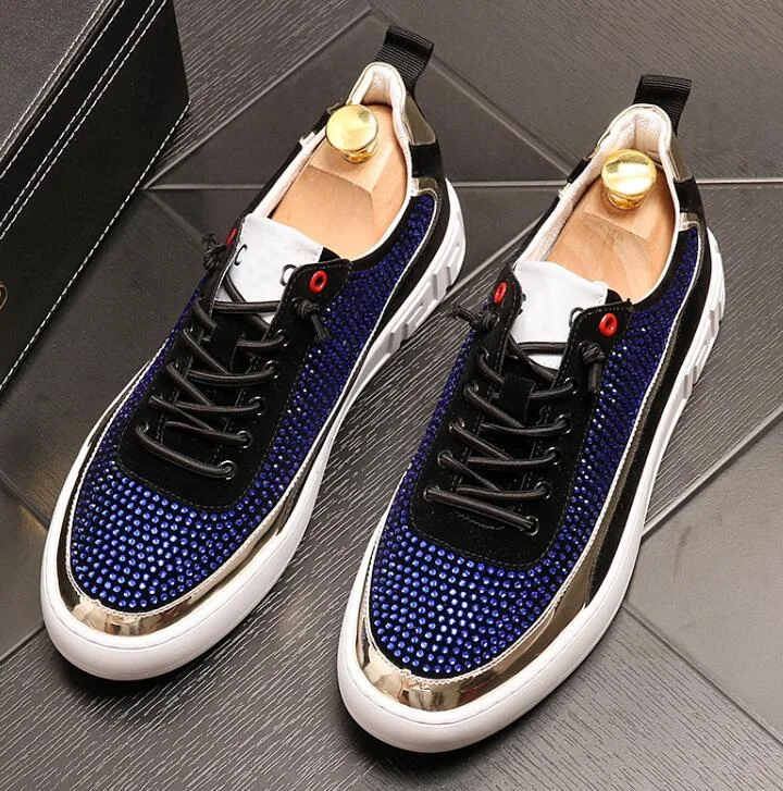 

2020 designer British royal men's Blue silver rhinestone casual shoes hip hop shoes for man youth trending platform shoes