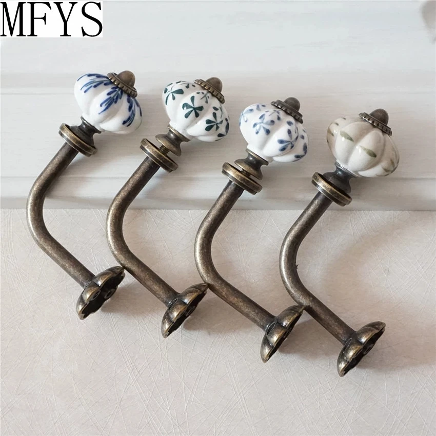 Antique Bronze Curtain Tie Backs Hook Decorative Wall Hook Coat Hangers Ceramic Flower Pumpkin Hook Rustic Bathroom Towel Hook