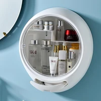 wall mounted makeup storage box drawer type round cosmetic storage holder jewelry organizer punch free dustproof bathroom shelf