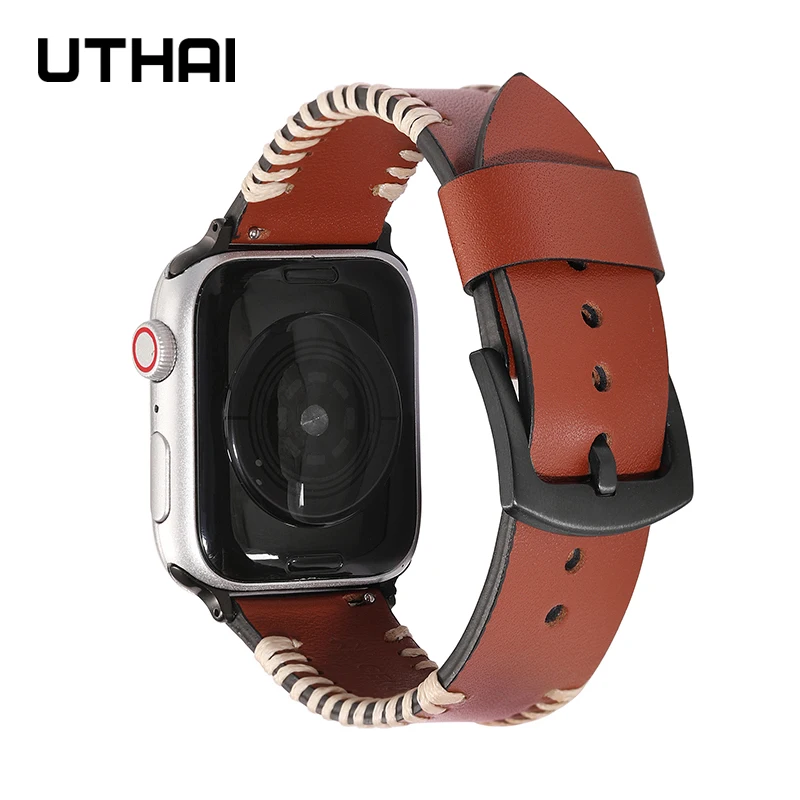 UTHAI P94 кожаный ремешок для Apple Watch 7 6 SE 5 4 38 мм 40 iwatch5 3 2 1 часов 44 42 браслет | Наручные
