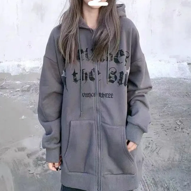 

Осенняя Толстовка SXGOTH Cyber с капюшоном, осенняя Готическая Толстовка Egirl, темная академия, Серый жакет в стиле ретро Харадзюку, куртка оверсай...