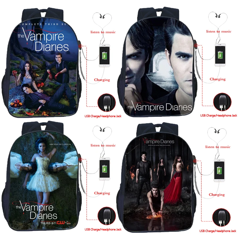 

The Vampire Diaries Backpack USB Charge Schoolbag Nylon Teenager School Bag Men Women Travel Knapsack Boys Girls Bolsas Escolar