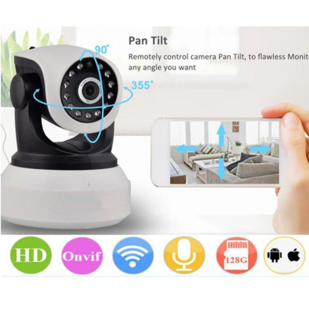 Беспроводная 720P IR Cut камера ночного видения P2P радионяня аудио wifi CCTV Onvif Крытая ip