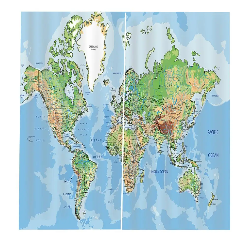 Пользовательские мультфильм карта мира узор занавес цифровая печать для
