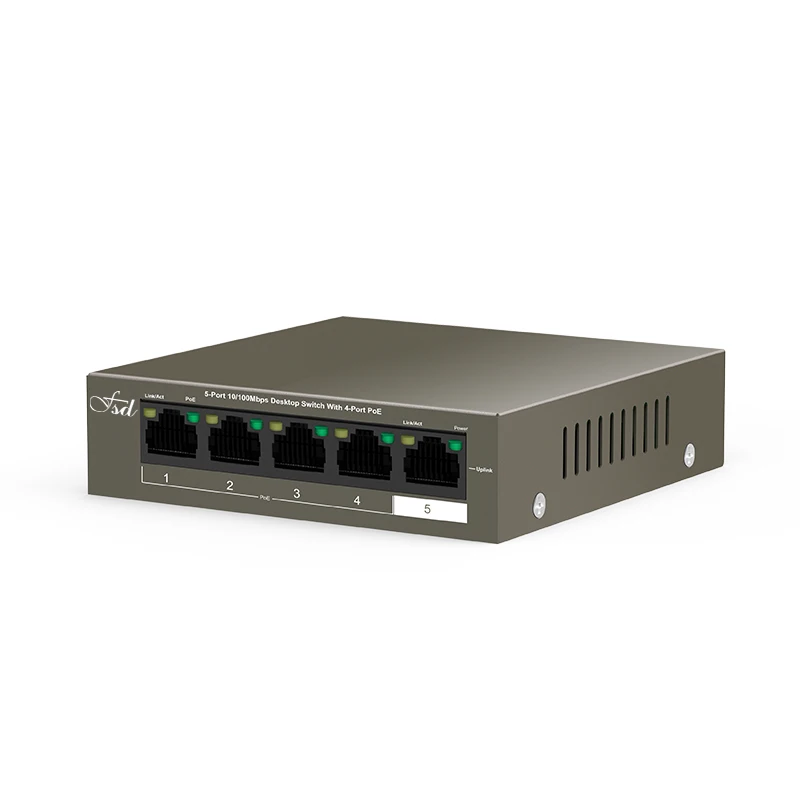 Сетевой коммутатор FSD стандарт Ethernet 10/100 Мбит/с 5 портов 250 м стабильный источник