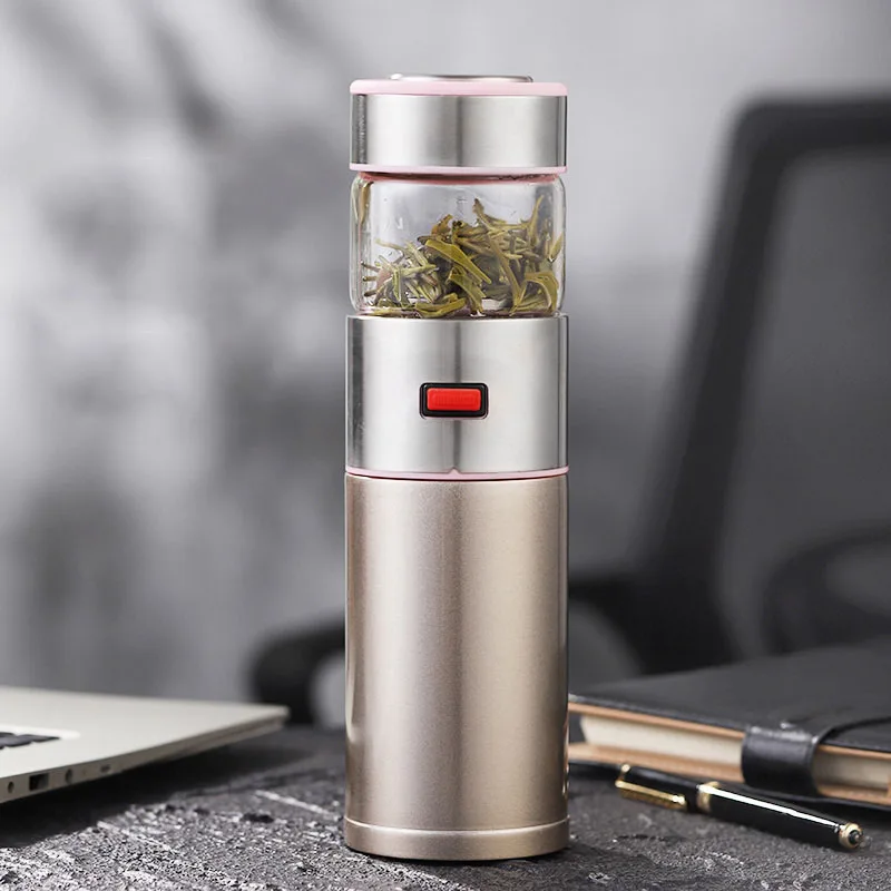 570ml Pink Термос для заварки чая из нержавеющей стали 304, вакуумные склянки и бутылки с чайным фильтром, две крышки - Цвет: 570ml Pink