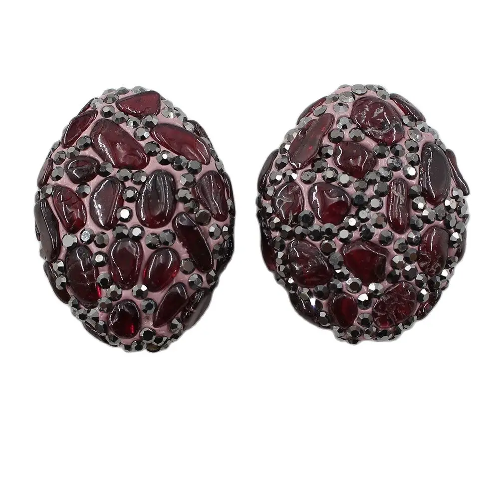 

APDGG Wholesale 5 Pcs Oval Shape CZ Pave Black Rhinestone Pave Garnet Beads For DIY Jewelry Findings