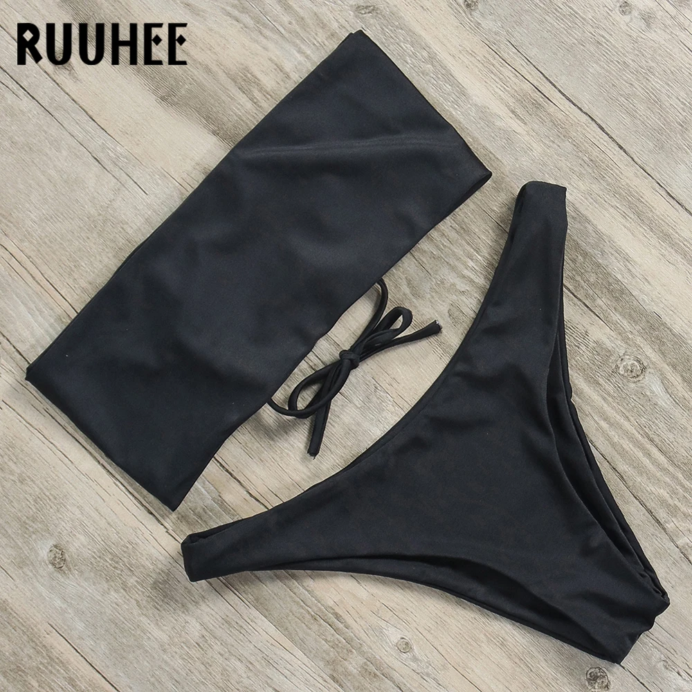 RUUHEE, черный купальник бикини, сексуальный купальник для женщин,, бандо, бразильский комплект бикини, купальный костюм, летний купальник, пляжная одежда