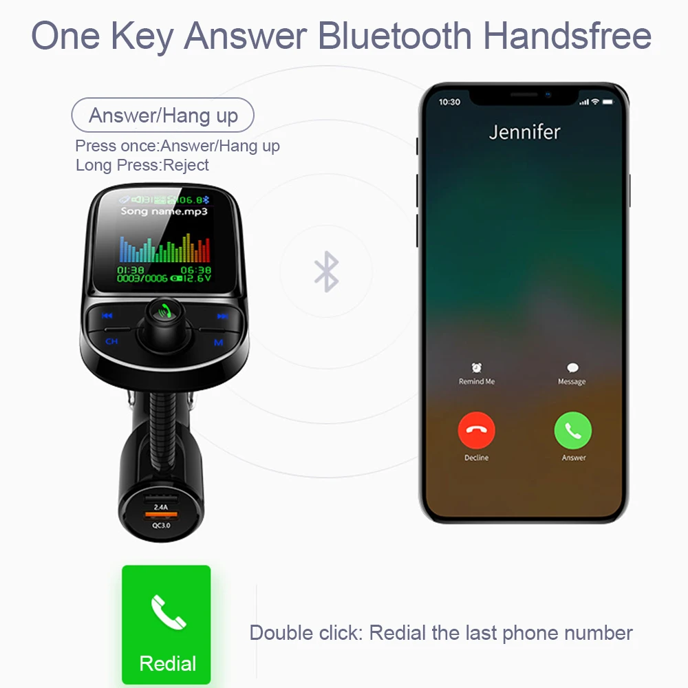 FM трансмиттер JINSERTA с цветным экраном Bluetooth 5 0 быстрая зарядка QC3.0|FM-трансмиттеры| |