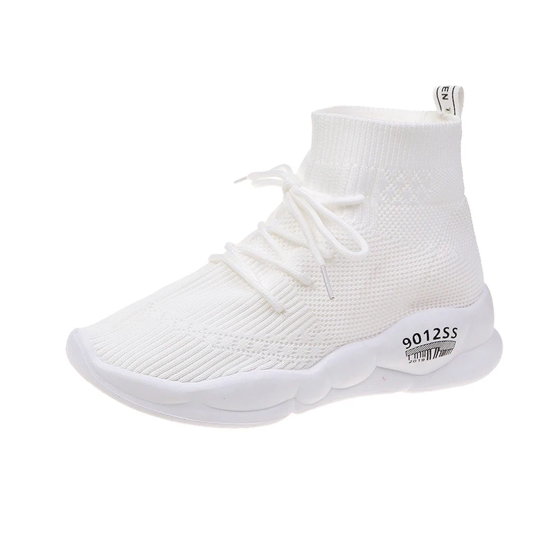 Трикотажные дышащие кроссовки носки брендовые белые высокие слипоны модная