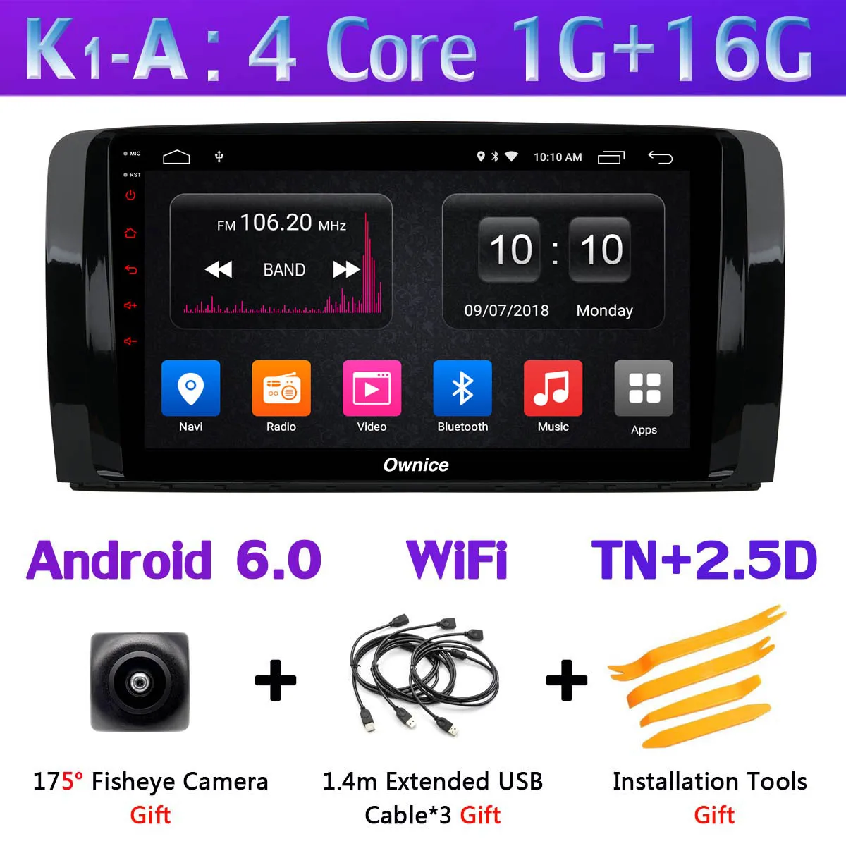 K1-A 1Din 360 ° камера 4G LTE WiFi Android 9,0 4G+ 64G SPDIF DSP CarPlay автомобильный мультимедийный плеер для Mercedes Benz R Class W251 gps радио - Цвет: K1-A