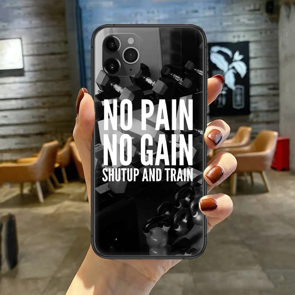 

No Pain No Gain Phone Case Cover For Iphone 5 5S 6 6S PLUS 7 8 11 12 Mini X XR XS PRO SE 2020 MAX black Funda Fashion Back