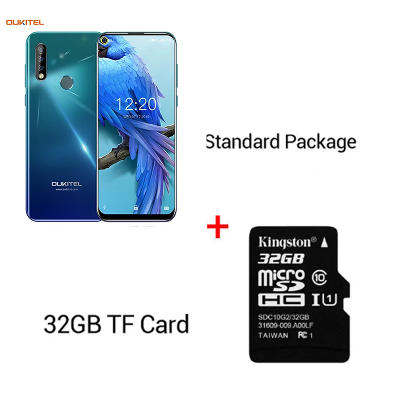 Смартфон OUKITEL C17 6,35 ''с тройной камерой MT6763, четыре ядра, Android 9,0, 3 ГБ, 16 ГБ, распознавание лица, отпечаток пальца, 4G, мобильный телефон, 3900 мА/ч - Цвет: green n 32GB TF Card