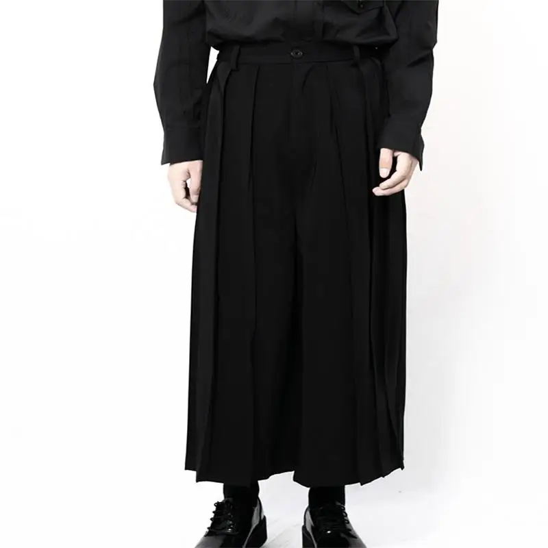 Spring and Autumn New Men's Wide Leg Pants Cupskirt 100 Pleated Pure Flared Pants Super Loose Japanese Pants