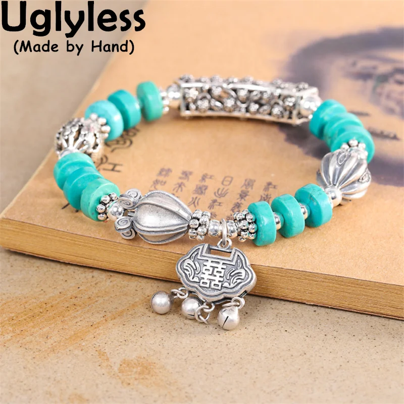 

Uglyless Exotic Natural Turquoise Jewelry Sets for Women Fashion Ethnic Bracelets Necklaces Thai Silver 925 Silver Floral Jewel