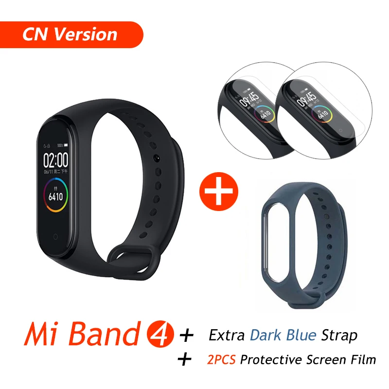 CN Dark Blue Film Xiaomi mi-браслет 4 музыкальный смарт-браслет mi Band 4 браслет пульсометр фитнес 135 мАч цветной экран Bluetooth 5,0 браслеты - Цвет: CN Dark Blue Film