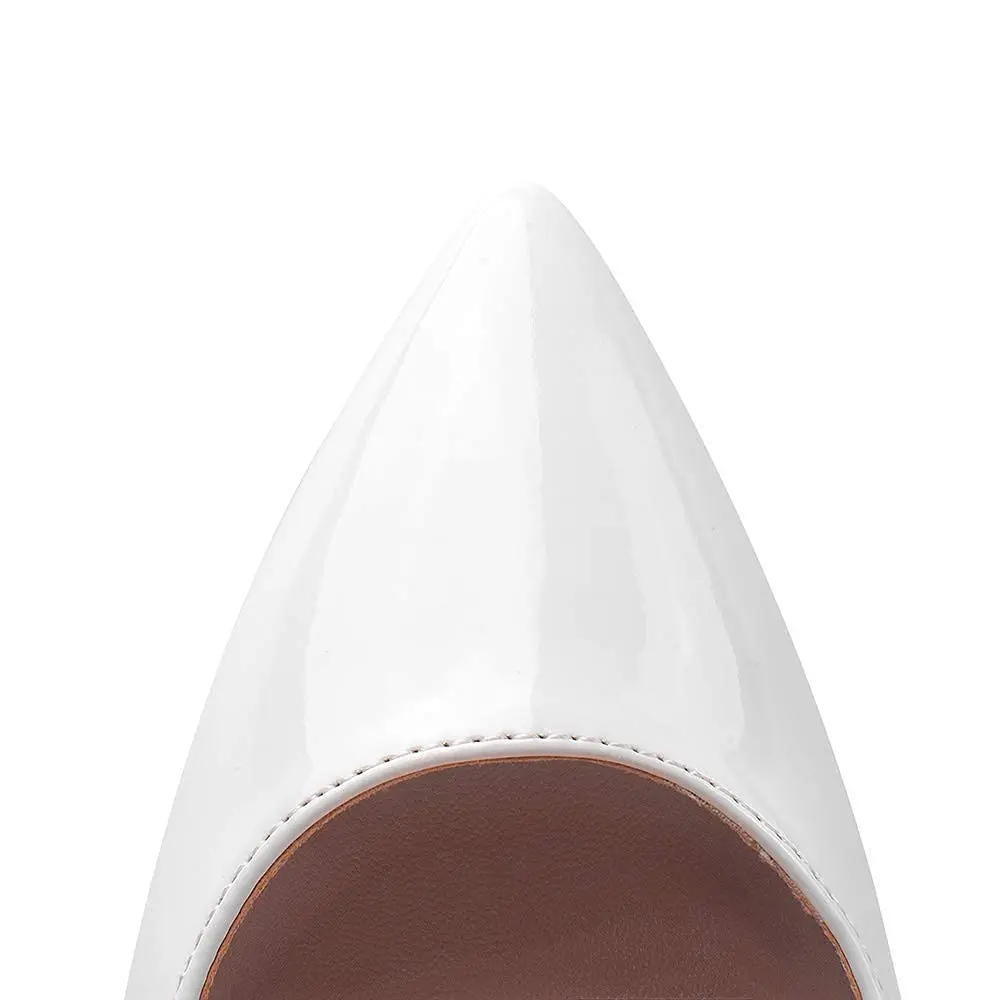 

GENSHUO Women Fashion Pointed Toe High Heel Pumps Sexy Slip On Stiletto Party Shoes White Patent Leather Plus Size Shoes Woman