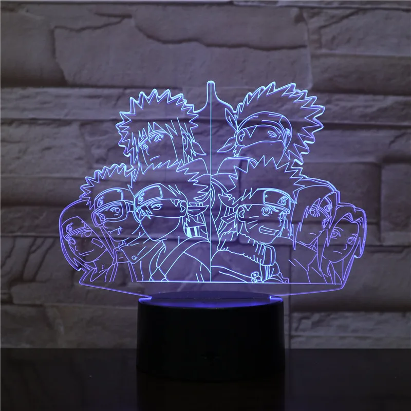 

3D-2682 Naruto Family LED Acrylic Night Light with 7 /16 Colors Touch Remote Control Illusion Change Home Decoration Lights