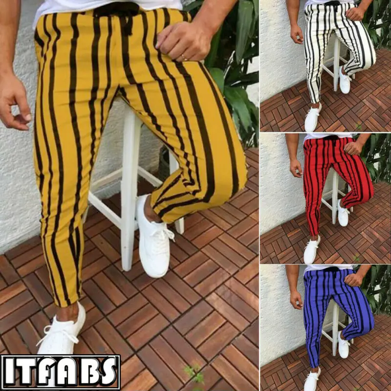 

Men Gym Sports Jogging Trousers Bottoms Tracksuit Skinny Side Stripe Elastic Waist Sweatpants Drawstring Track Slim Fit Pants