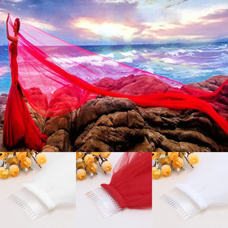 Длинная фата невесты однослойная мягкая Фата с гребнем для церкви