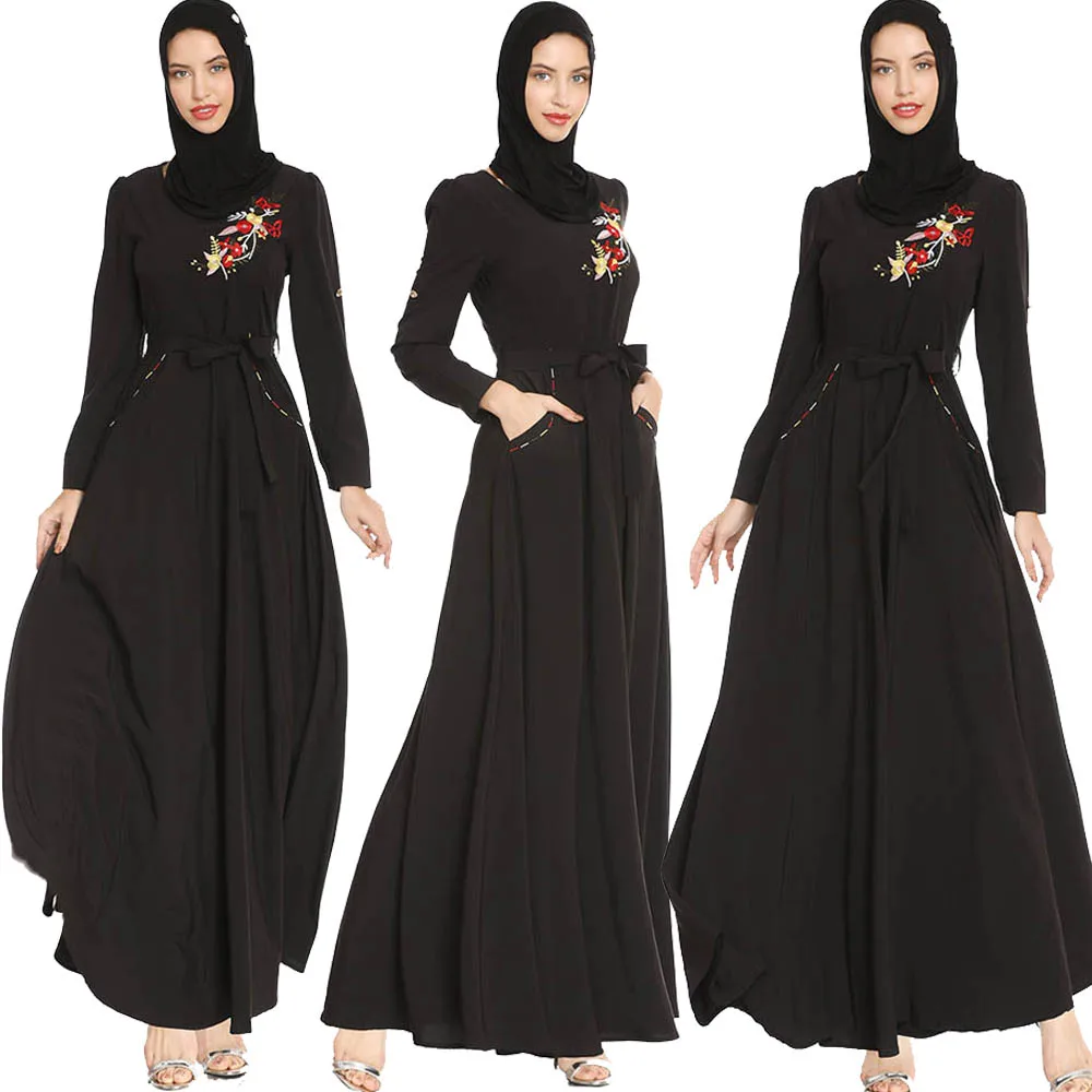 

Арабское длинное мусульманское платье с вышивкой Jilbab Abaya женское платье Caftan Рамадан турецкий эльбиз с длинным рукавом марокканский исламск...