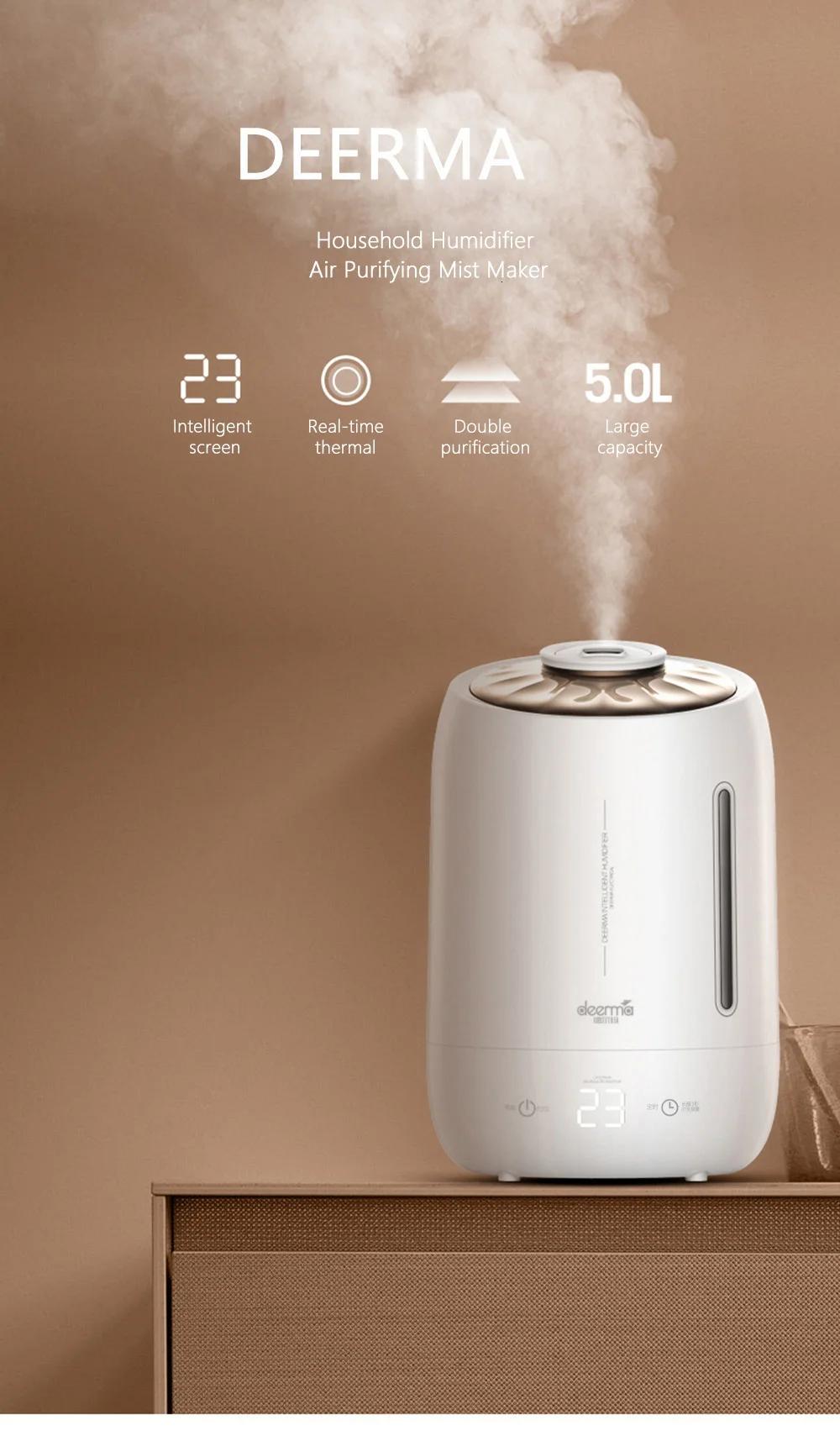 Xiaomi Deerma 5l увлажнитель воздуха очиститель воздуха туман производитель бытовой синхронизации с интеллектуальным сенсорным экраном Регулируемое количество тумана