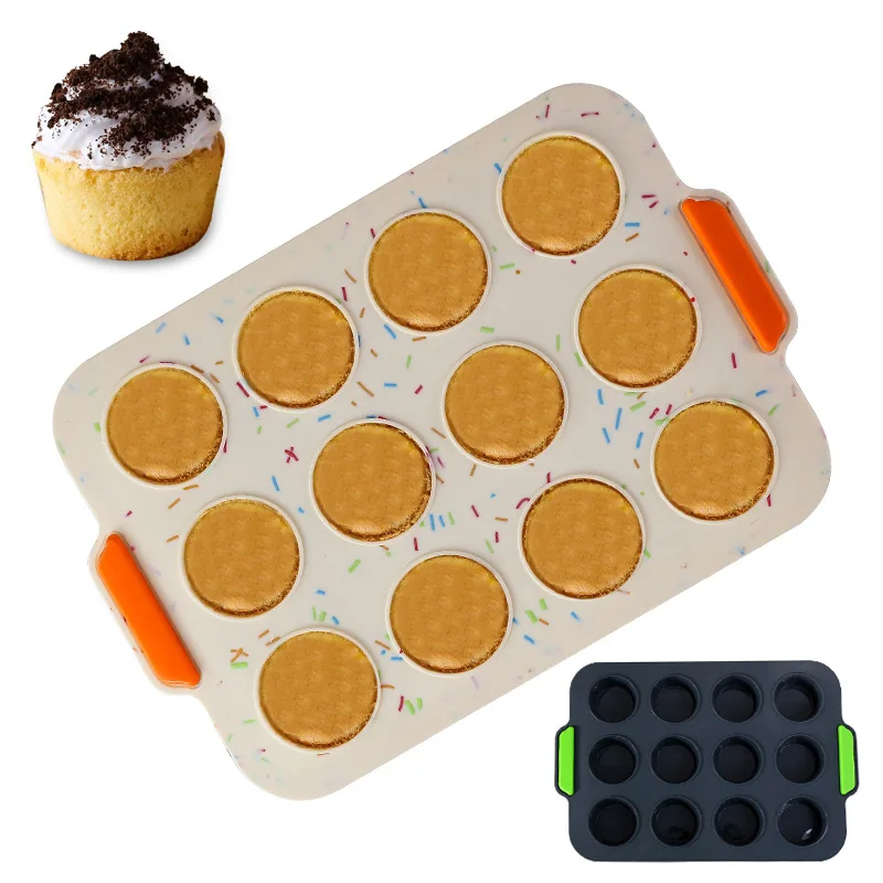 

Silicone Mini Muffin Pan, 12 Cup Non-stick Cupcake Pan, Food Grade Tins Egg Muffin Baking Silicone Molds with Grips Baking Mold