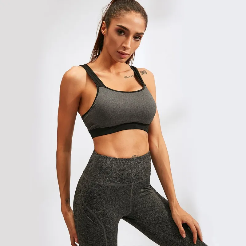 

Women Bra Patchwork Padded Brassiere Quick-Drying Push Up Fitness Top