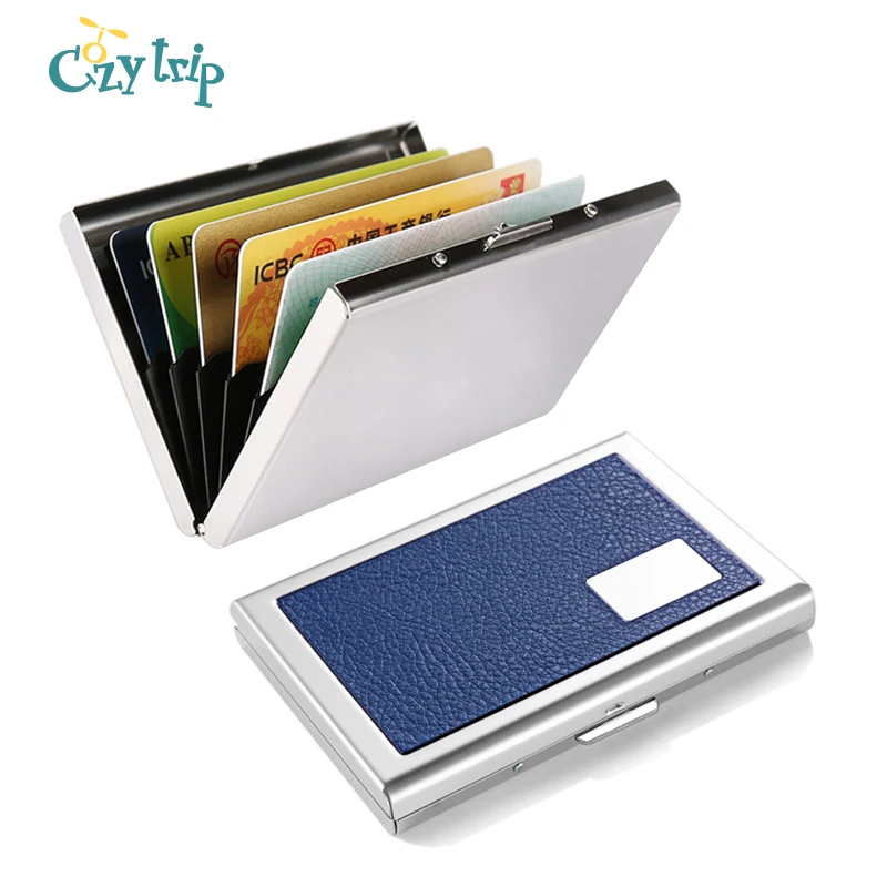 Защитный чехол для кредитных карт RFID из нержавеющей стали тонкий кожаный ID