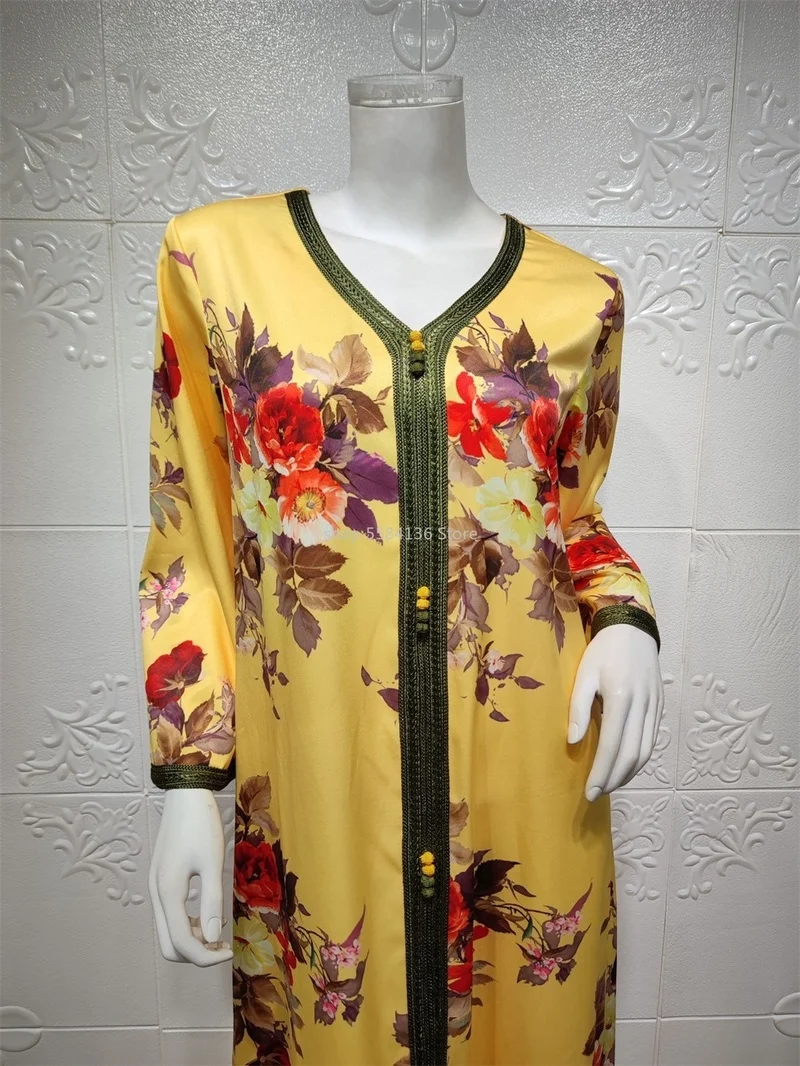 Рамазан элегантное платье в этническом стиле с цветочным принтом длинное для