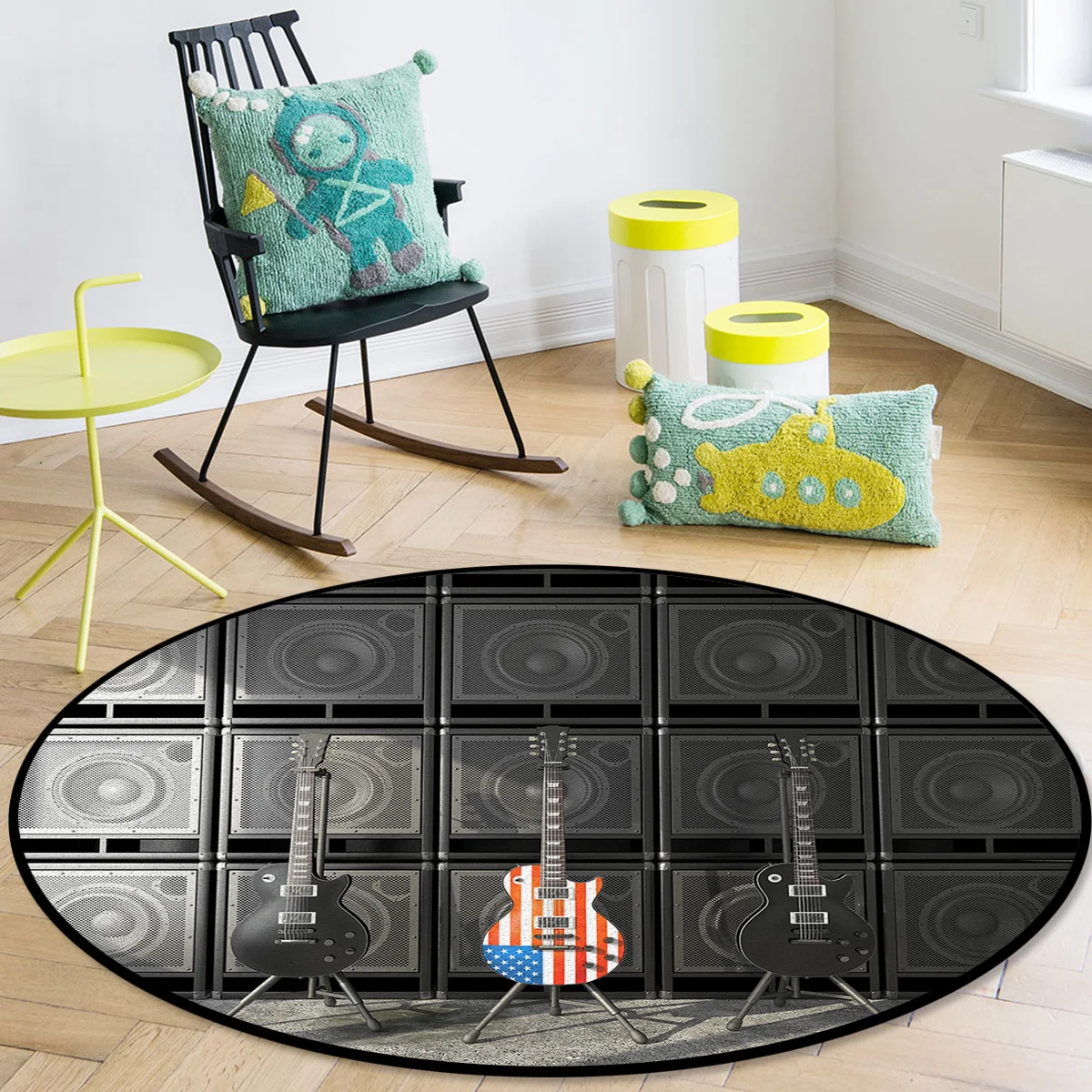 Musical Instrument Guitar American Flag New Anti-slip Round Carpet Computer Chair Pad Living Room Mat Children Bedroom Rugs | Дом и сад