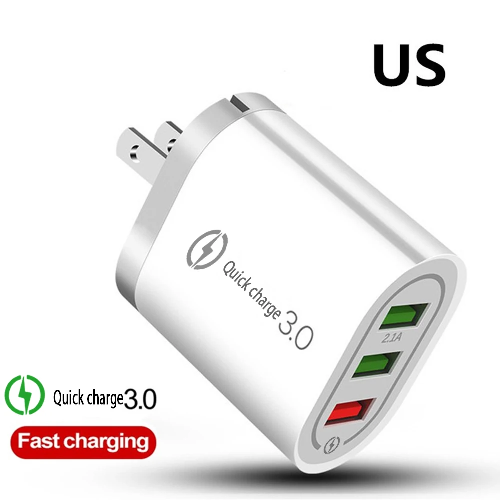 US White Быстрое зарядное устройство 3 USB зарядное устройство Быстрая зарядка QC3.0 5 V/3A EU/US для iPhone быстрое зарядное устройство Xiaomi портативное зарядное устройство для телефона Зарядка зарядное устройство - Тип штекера: US White