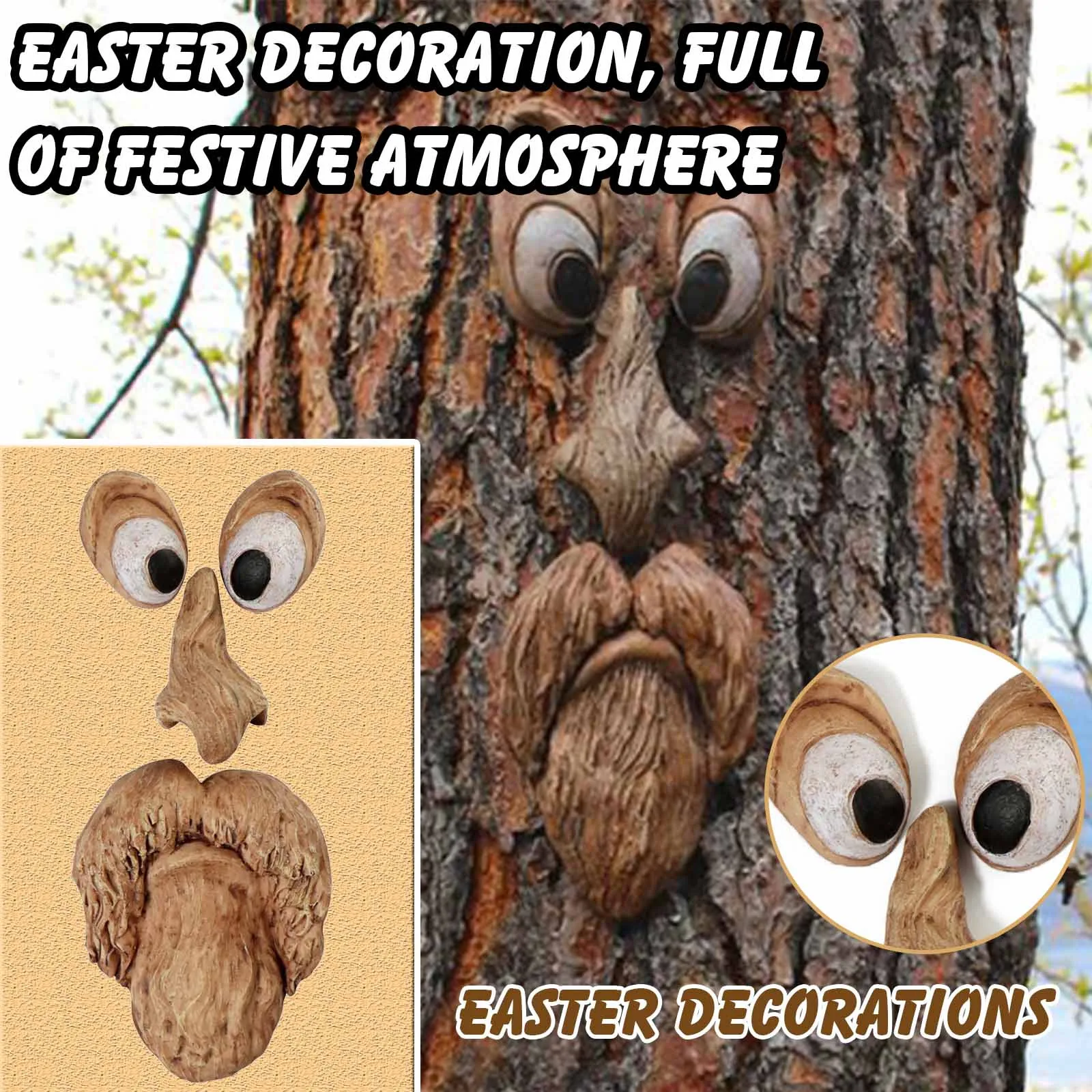 

Bark Ghost Face Facial Features Decoration Easter Creative Props Outdoor Gardoon Creative Props Tree Monsters Ornaments
