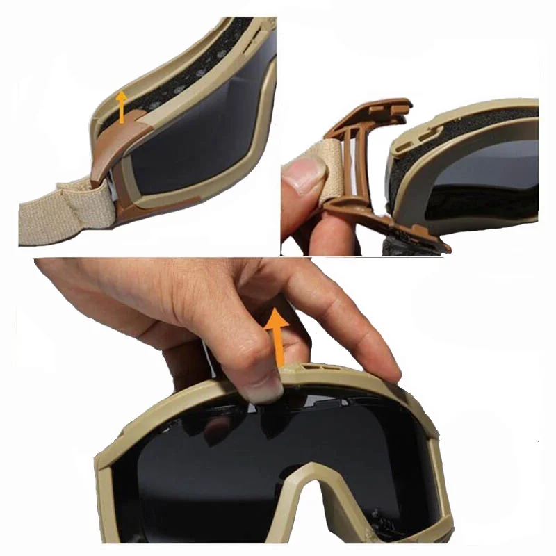 

Black Tan Green Tactical Goggles Military Shooting Sunglasses 3 Lens Army Paintball Motorcycle Windproof Wargame Glasses