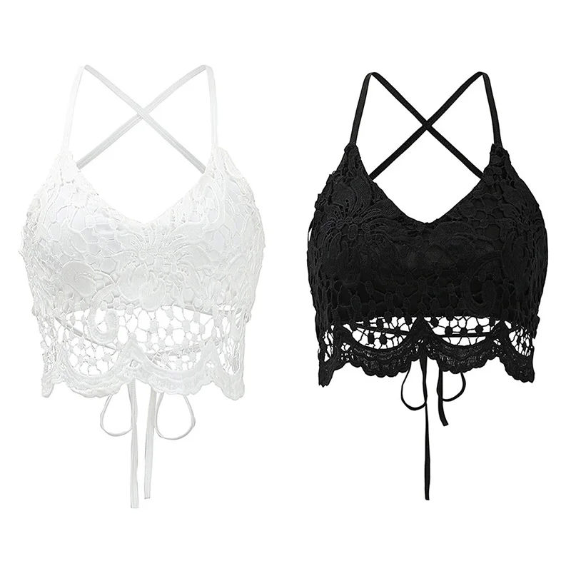 Женский вязаный укороченный топ Anself кружевной бюстгальтер на тонких бретелях с