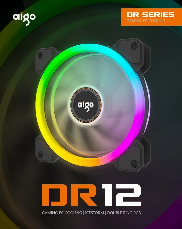 AIGO DR12 PC Кулер чехол для компьютера светодиодный вентилятор 120 мм вентилятор охлаждения двойной halo несколько изменить режим RGB вентилятор