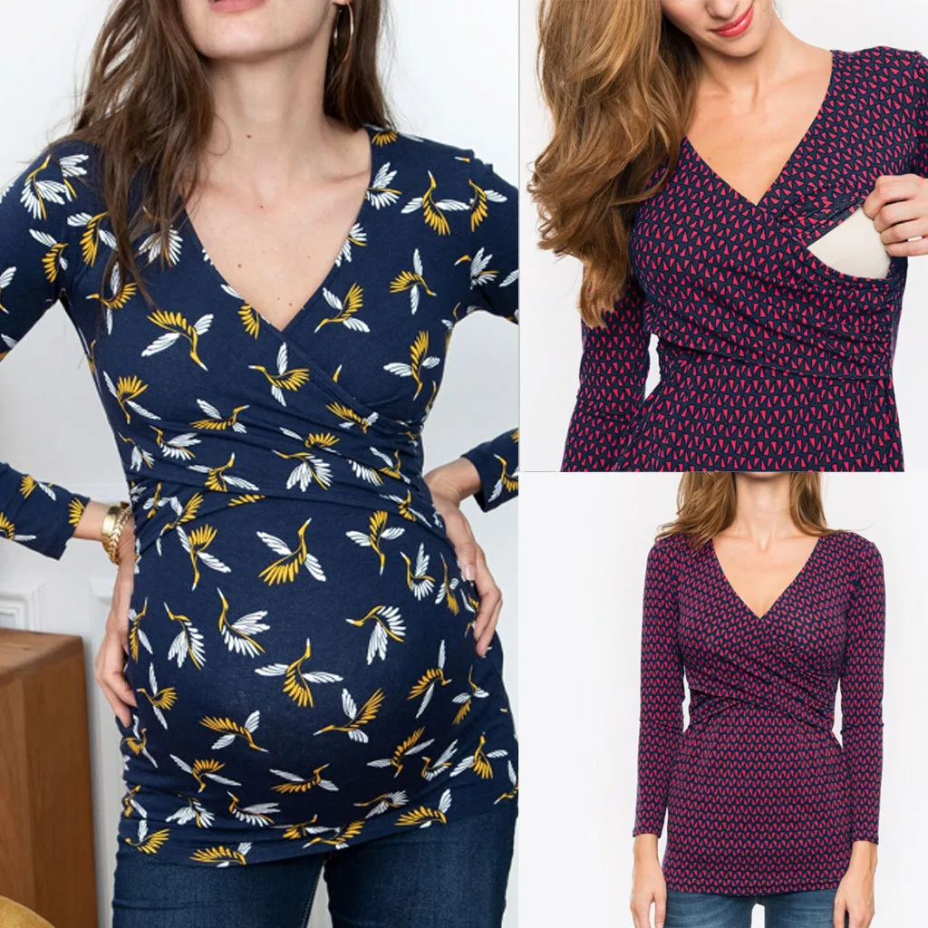 Женская блузка с V образным вырезом длинным рукавом и оборками|Футболки| |