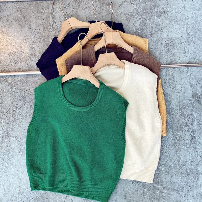 

Sweater Vest women's solid color wild Sleeveless pullovers autumn 2021 new design college style vest sweater top women jumpers