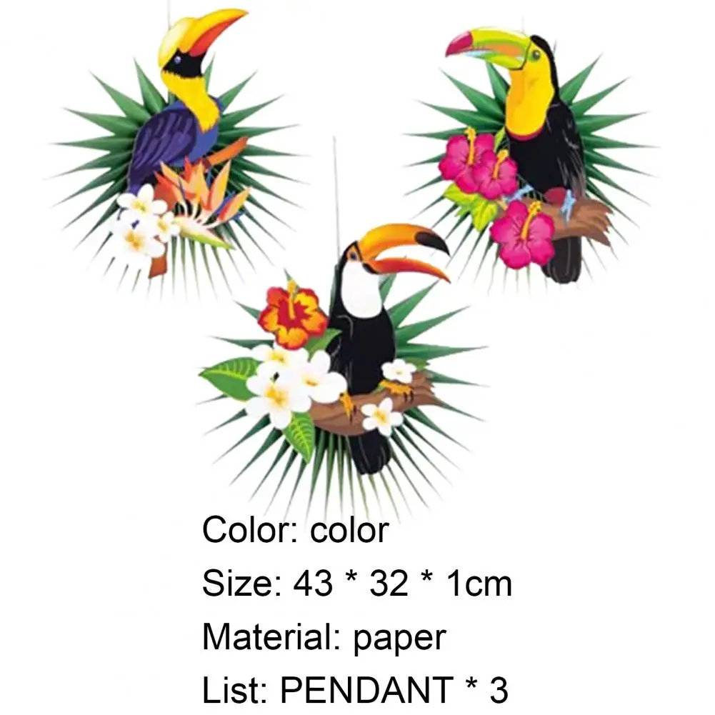 

Hot Sales!! 3Pcs Hanging Pendant Attractive Lightweight Multicolor Palm Leaf Shape Paper Fan Bird Ornament for Home