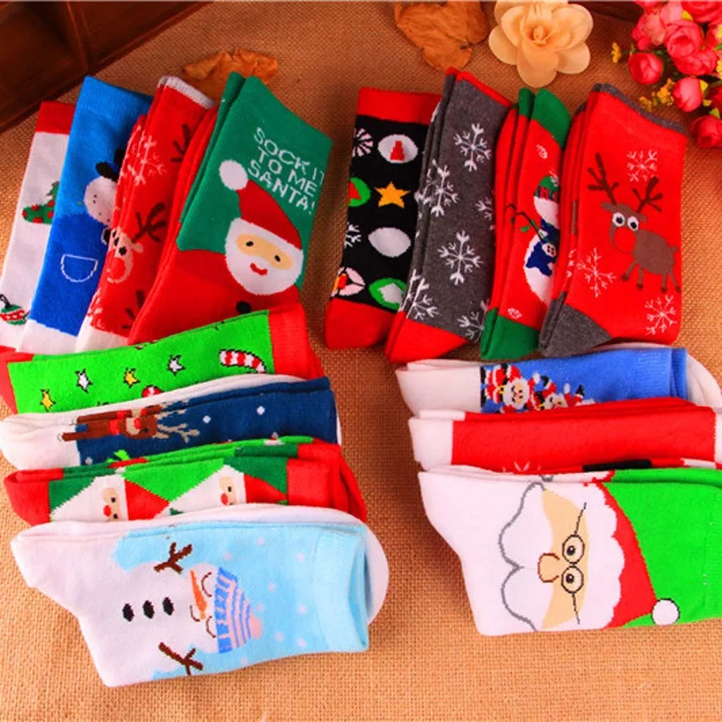 Мужские и женские хлопковые рождественские чулки повседневные милые носки