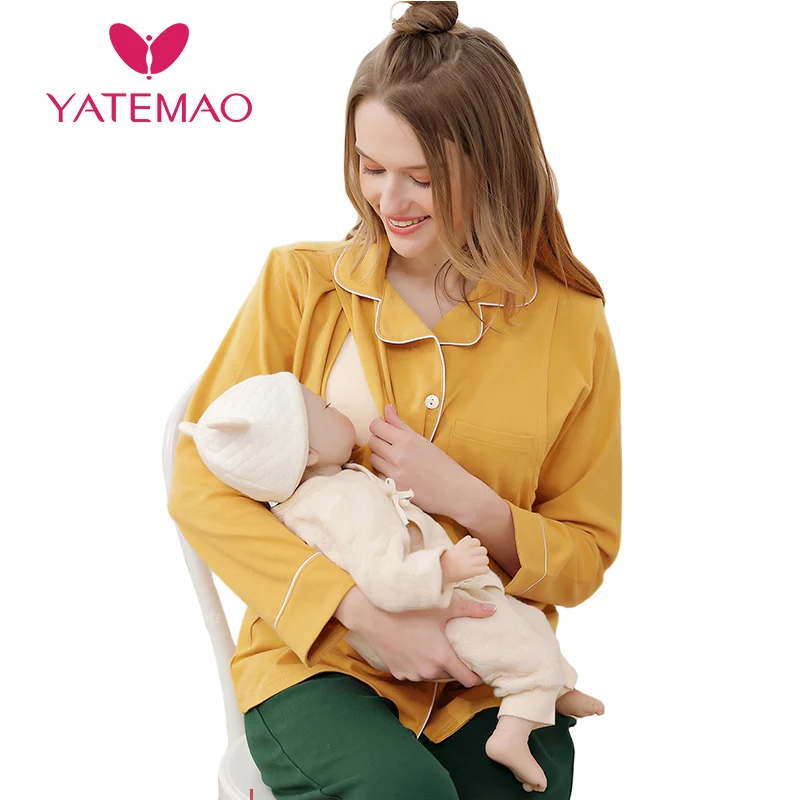YATEMAO Новая мода для беременных Pajyma одежда для кормящих мам Одежда для беременных Мягкая легко кормящих грудью хлопковая одежда с длинным рукавом