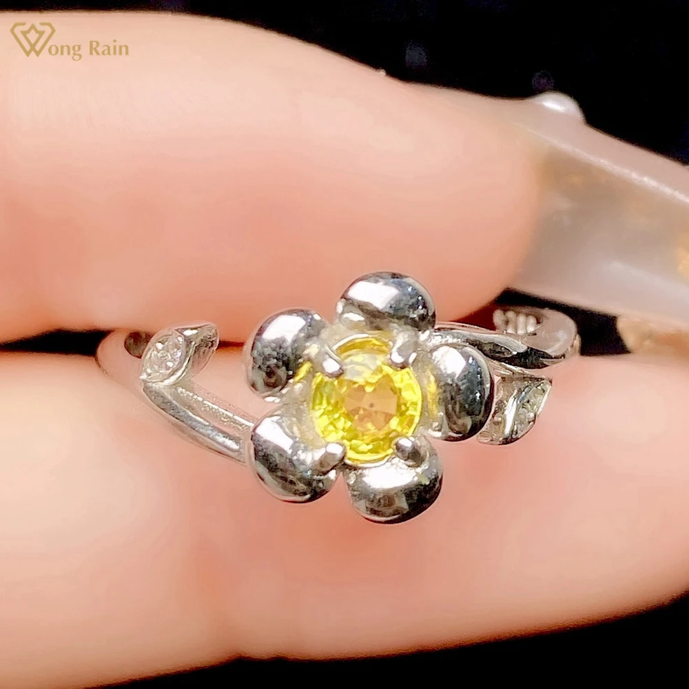 

Wong Rain, серебро 925 пробы, цветок, натуральный жёлтый драгоценный Сапфир, обручальное кольцо для женщин, ювелирные украшения, оптовая продажа